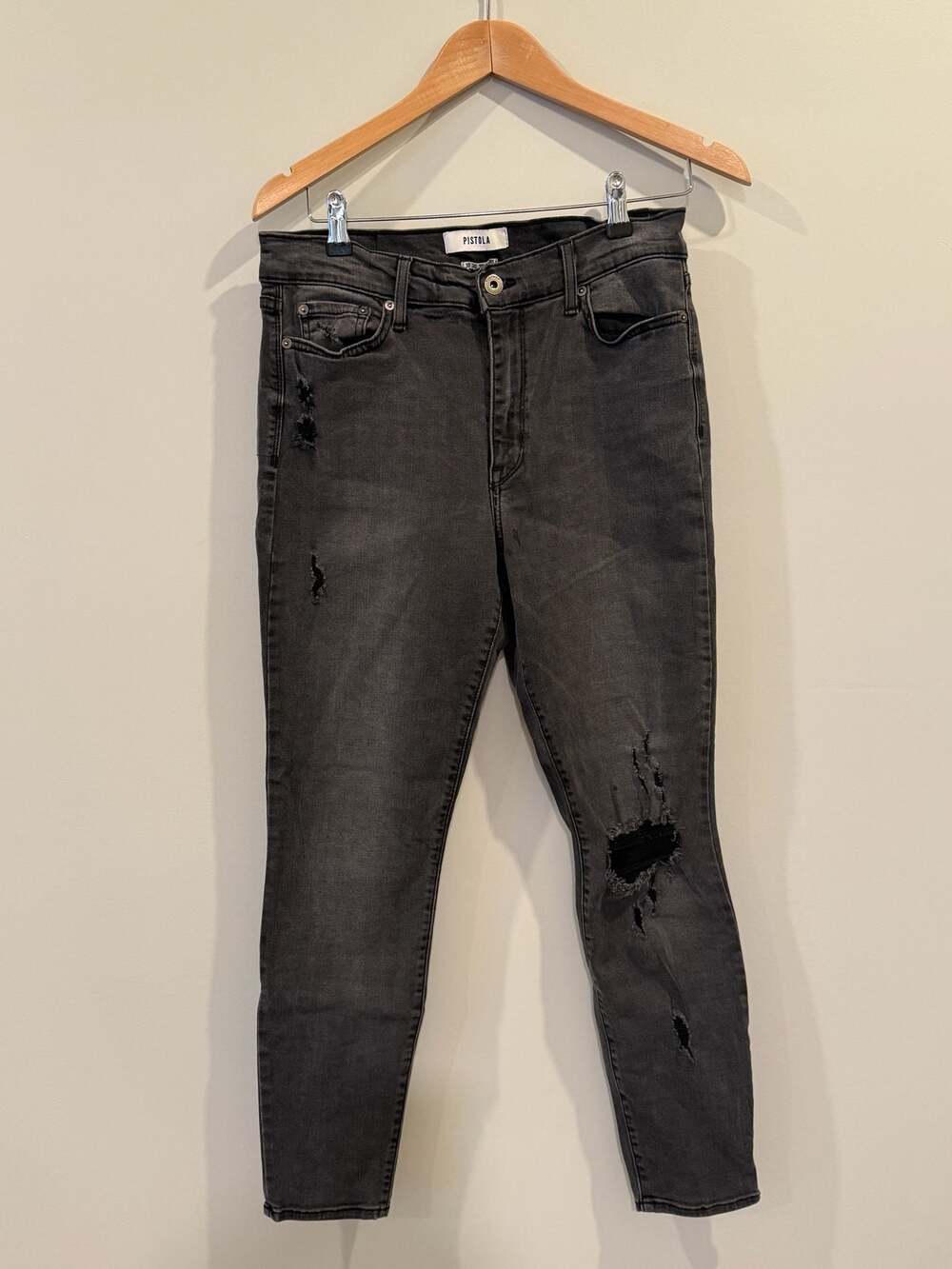 Pistola Los Angeles Gray Distressed Skinny Jeans Size 30